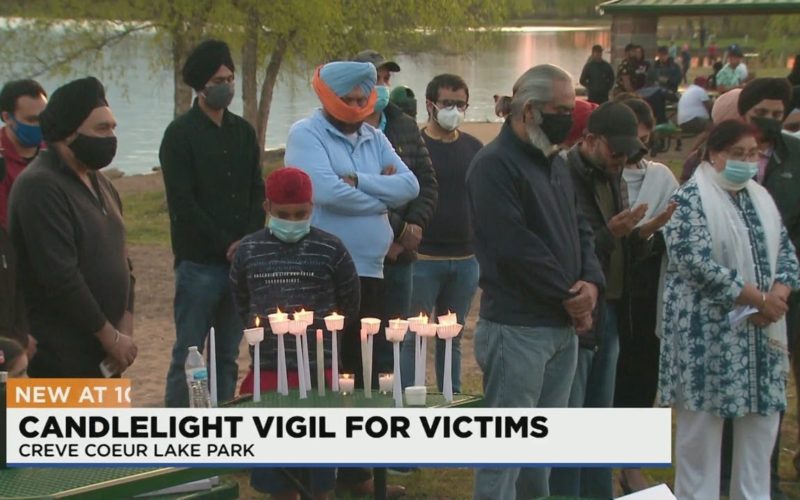 Photo of Sikh Americans at a candlelight vigil for the Indianapolis mass shooting victims
