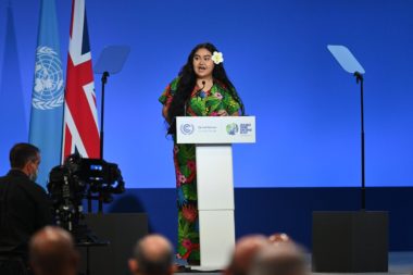 Samoan activist Brianna Fruean speaks at the COP26 climate summit in Glasgow, Scotland on Nov. 1, 2021. Photo courtesy of Karwai Tang via COP26.