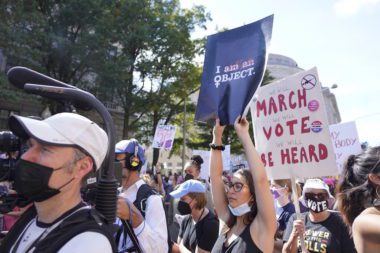 Demonstrators rally in Washington, D.C. on October 2, 2021. Photo courtesy of Hannah Zhihan Jiang and Medill News Service.