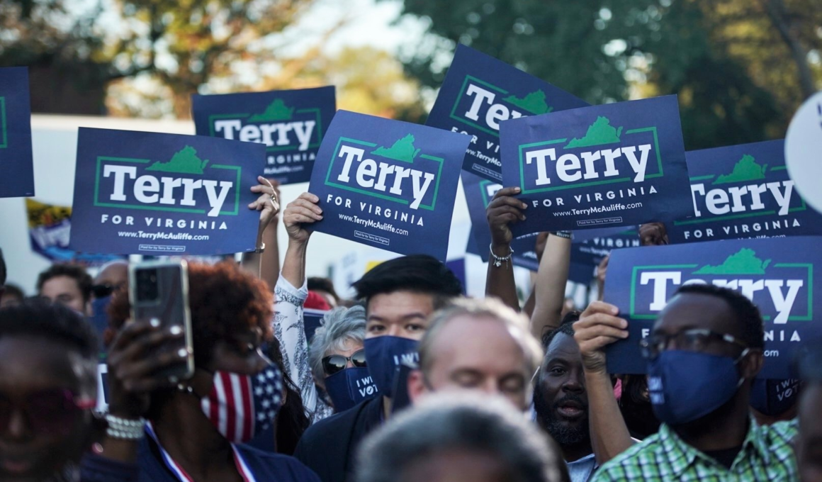 Supporters of former Virginia Gov. Terry McAuliffe (D) gather ahead of a rally with Vice President Kamala Harris in Prince William County on Oct. 21, 2021. Photo courtesy of the McAuliffe campaign.