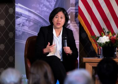 U.S. Trade Ambassador Katherine Tai delivers a keynote address at the Graduate Institute of International and Development Studies on Oct. 14, 2021. Photo courtesy of the U.S. Mission in Geneva via Flickr.