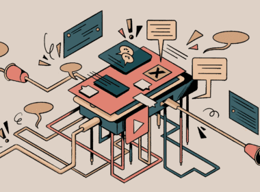 Graphic illustration showing a bunch of misconnecting wires between different social media apps and chat bubbles. The misconnecting wires are meant to reflect the misinformation that dominate these platforms.