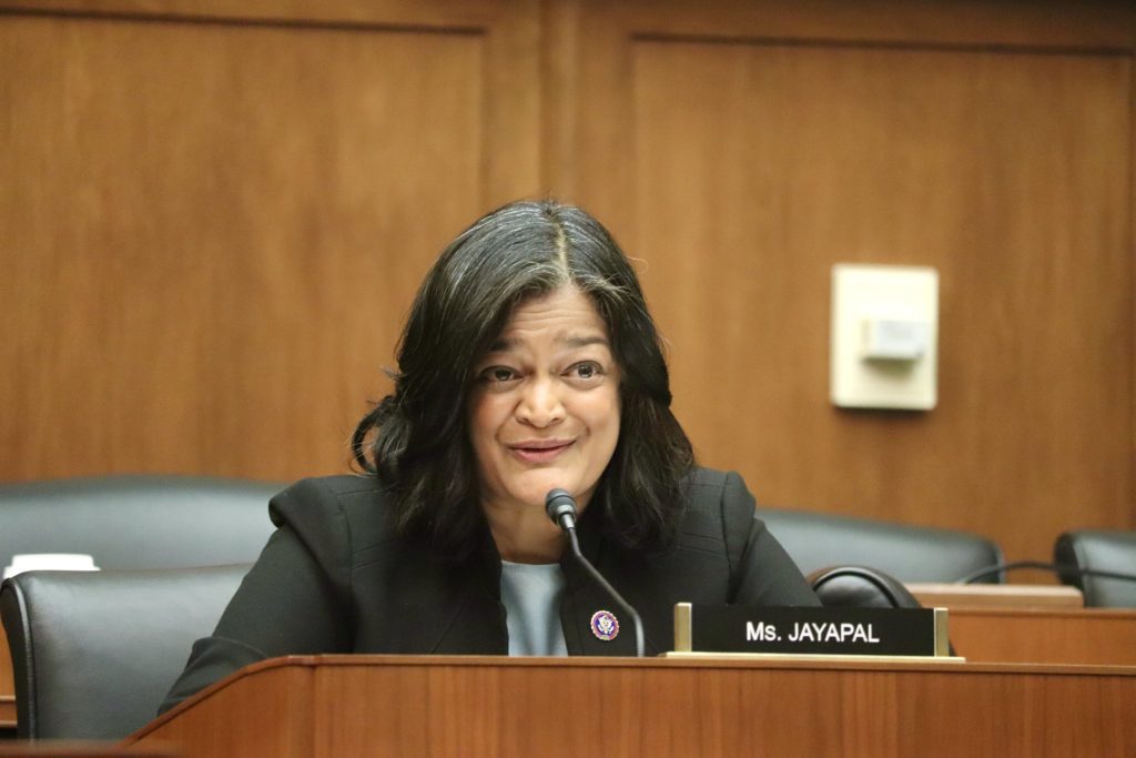 Rep. Pramila Jayapal speaks at a House Committee on Education and Labor hearing on April 6, 2022. Photo courtesy of the committee.