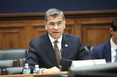 Health and Human Services Secretary Xavier Becerra testifies before the House Committee on Education and Labor on April 6, 2022. Photo courtesy of the committee.