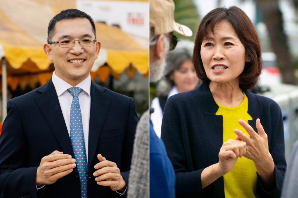 Democratic House candidate Jay Chen (left) and GOP incumbent Rep. Michelle Steel (right). Photos courtesy of the campaigns.