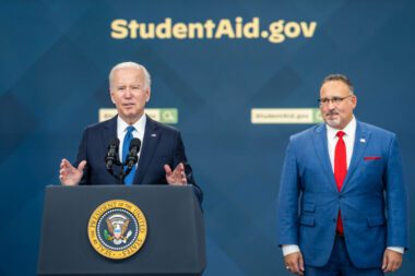 President Joe Biden speaks about his student debt relief plan alongside Education Secretary Miguel Cardona on Oct. 17, 2022. Photo courtesy of the White House.