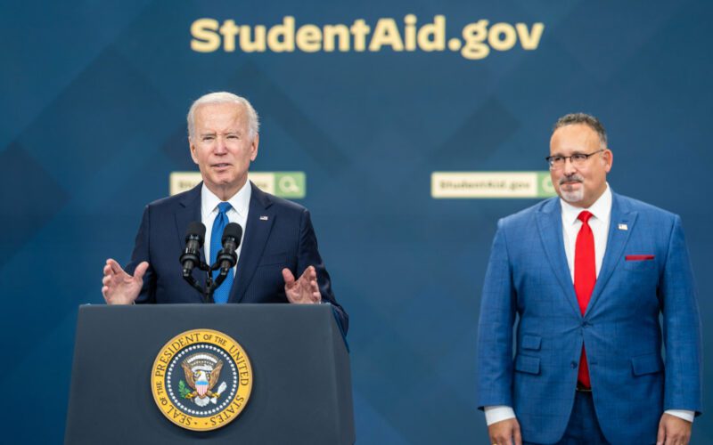 President Joe Biden speaks about his student debt relief plan alongside Education Secretary Miguel Cardona on Oct. 17, 2022. Photo courtesy of the White House.