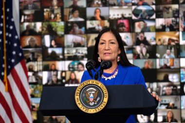 Interior Secretary Deb Haaland speaks at the Tribal Nations Summit in Washington, D.C. on Nov. 15, 2021. Photo courtesy of the U.S. Department of the Interior.