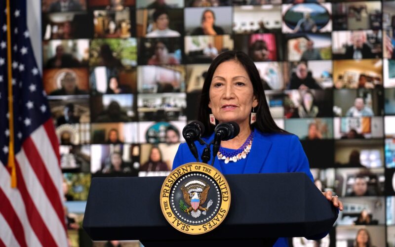 Interior Secretary Deb Haaland speaks at the Tribal Nations Summit in Washington, D.C. on Nov. 15, 2021. Photo courtesy of the U.S. Department of the Interior.