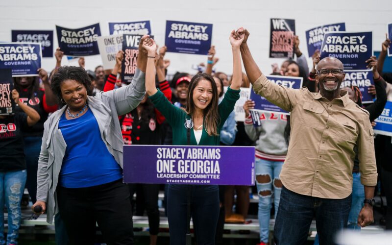 Georgia State Rep. Bee Nguyen appears at a rally with Georgia gubernatorial candidate Stacey Abrams. Photo courtesy of Bee's campaign.