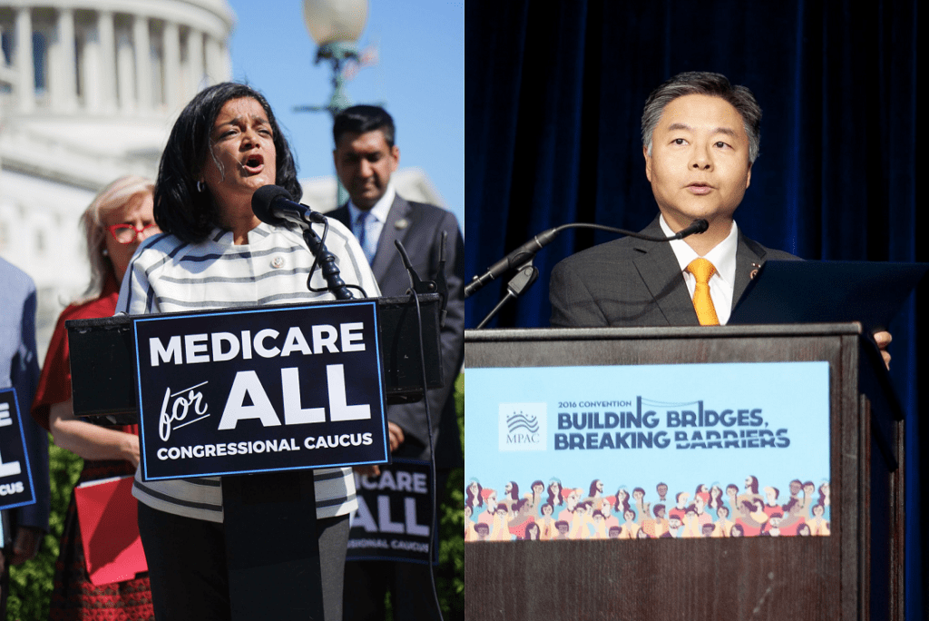 Reps. Pramila Jayapal (left) and Ted Lieu (right) could be contenders for spots in House Democratic Caucus leadership after the midterm elections. Photos via Flickr.
