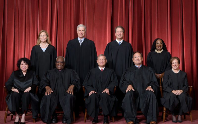 The nine justices of the U.S. Supreme Court. Photo courtesy of Fred Schilling, Collection of the Supreme Court of the United States.