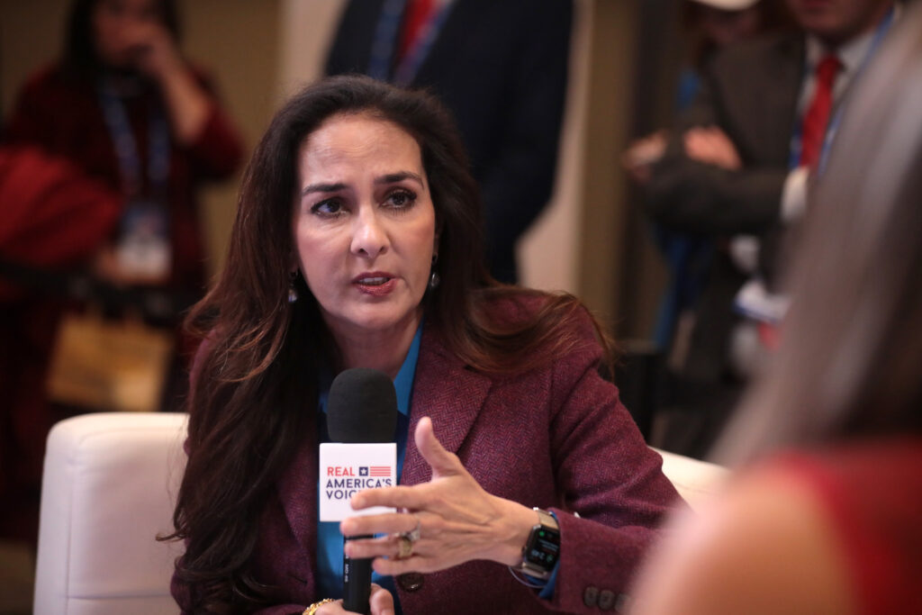 Harmeet Dhillon speaks with the media at a conservative politics conference in Phoenix, Arizona. Photo courtesy of Gage Skidmore via Flickr.