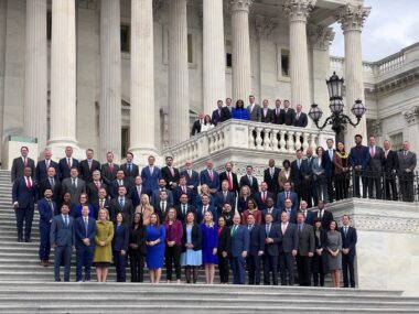 Incoming House members participate in a member-elect class photo at the U.S. Capitol on Nov. 15, 2022. Photo courtesy of Nick LaLota via Twitter.