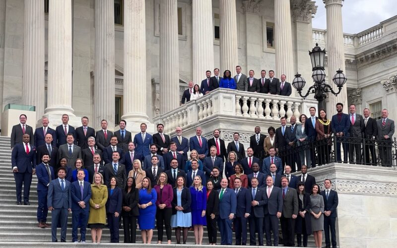 Incoming House members participate in a member-elect class photo at the U.S. Capitol on Nov. 15, 2022. Photo courtesy of Nick LaLota via Twitter.