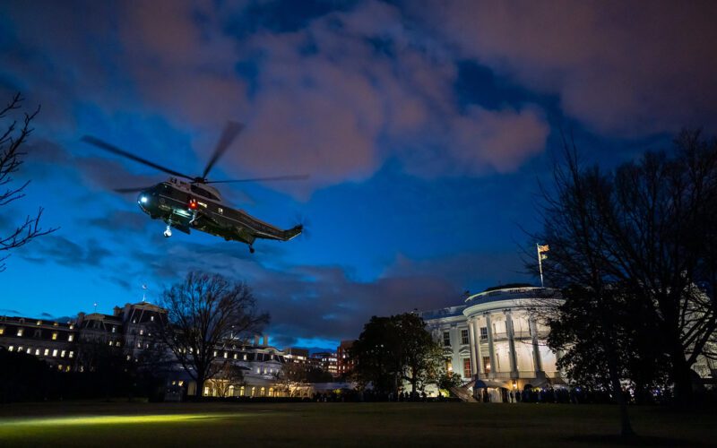 President Joe Biden departs from the South Lawn of the White House aboard Marine One on Jan. 20, 2023. Photo courtesy of the White House.