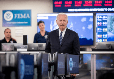 Photo of Joe Biden standing in the FEMA office