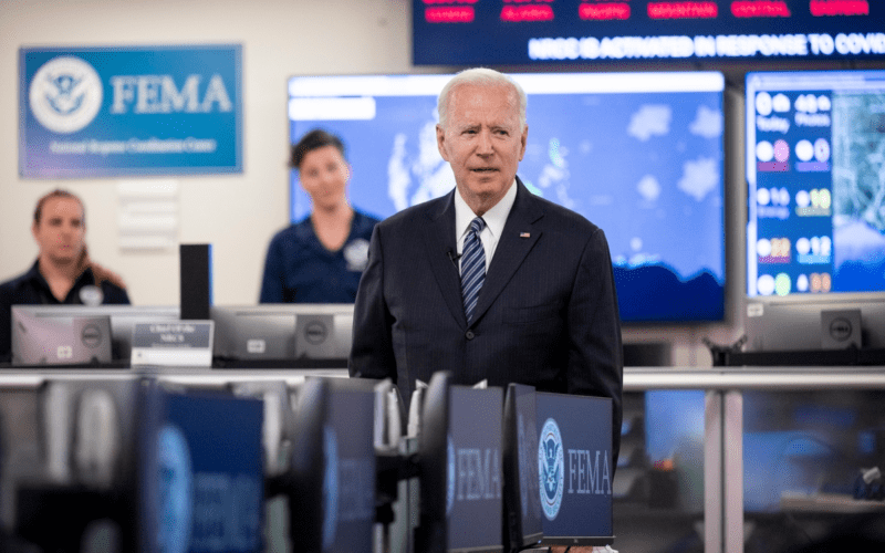 Photo of Joe Biden standing in the FEMA office