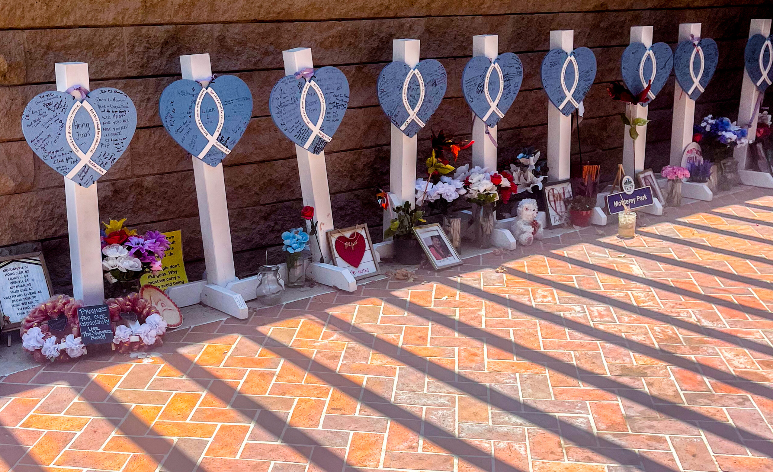 Photo of a memorial to victims of the Monterey Park shooting