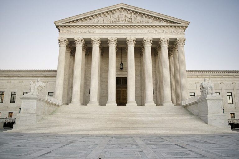 Photo of the front entrance of the Supreme Court building, where a case on affirmative action in a Virginia high school was declined