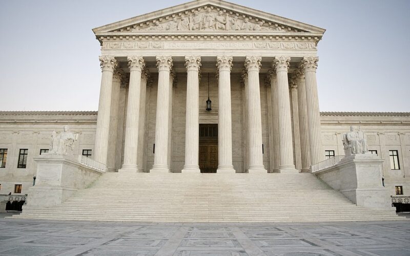 Photo of the front entrance of the Supreme Court building, where a case on affirmative action in a Virginia high school was declined