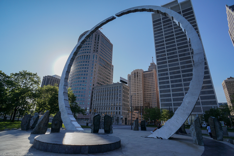 Photo of a giant arch that's part of an art installation in Detroit, Michigan