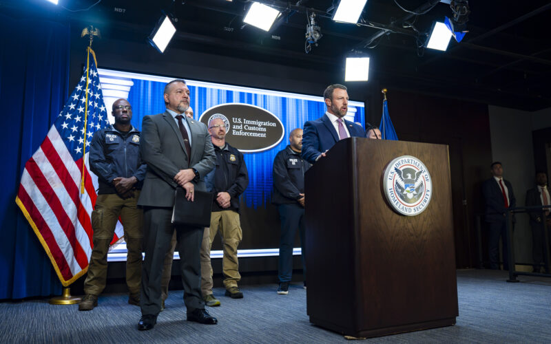 Secretary of Homeland Security Markwayne Mullin conducts a press conference regarding U.S. Immigration and Customs Enforcement activities in New York City at Immigration and Customs Enforcement headquarters in Washington, D.C., Oct. 9, 2026. Photo: U.S. Department of Homeland Security